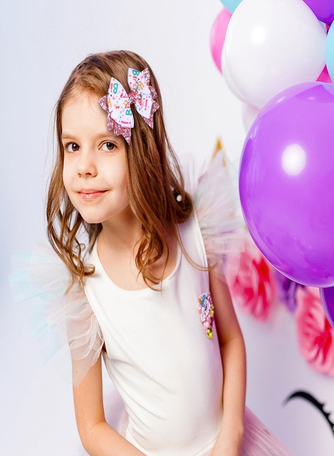KCHIES 3.5" Birthday Bow Hair Clips for Girls 1 2 3 4 5 6 Years Glitter Pink Ribbon Bowknot Barrettes Alligator Pins for Teens ToddlerKids Happy Birthday Party Dress Decor Accessories Gift - Image 4